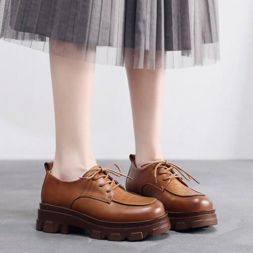 YourSeason Ladies 2021 Vintage Lace Up Pumps Spring Autumn Genuine Leather Handmade Concise Women Platform Heels Shoes