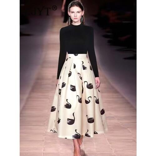 Autumn Winter Designers Runway Set Office Lady Party Two Piece Outfits Long Sleeve Pullover Sweater and Print Skirt Suit