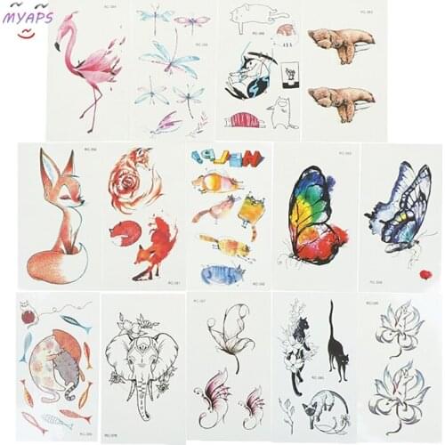 1 Sheet Beauty Decal Waterproof Tattoo Sticker Butterfly fox bear Animal Pattern Women Girl Body Art Temporary Tattoo Removable