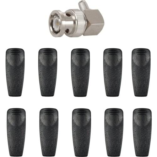 1 Pcs Bnc Male Plug Right Angle Crimp & 10Pcs Radio Clip Rugged Belt Clip for Motorola Two Way Radio Walkie Talkie