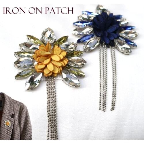 1pc tassel flower beaded appliques patches for clothing DIY iron on rhinestone patches Embroidery parches bordados para ropa