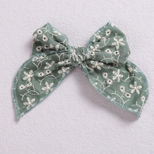 1Pcs Embroidery Bow Hair Clips Baby Girl Soft Nylon Hairpins Solid Barrettes Kids Boutique Flower Hairgrip Baby Hair Accessories