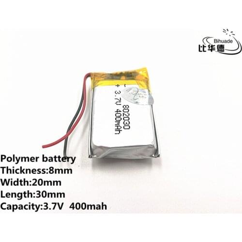 10pcs/lot Good Qulity 3.7V,400mAH,802030 Polymer lithium ion / Li-ion battery for TOY,POWER BANK,GPS
