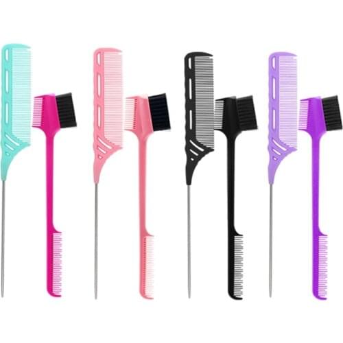 2 Pieces Rat Tail Pintail Comb and Double Sided Edge Control Eyebrow Hair Brush Set for Hairstylist Styling Tool Q81B