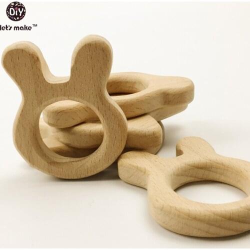 Lets make Teething Personal Toy Rabbit Beech Wood 20pc Baby Teether Waldorf Toy-Baby Teether Engraved Natural Eco Friendly