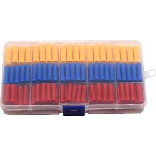200Pcs Straight Butt Wire Terminal Splice Crimp PVC Insulated Copper Tube Cold Press Cable Connecter BV1.25 BV2 BV5.5 KIT