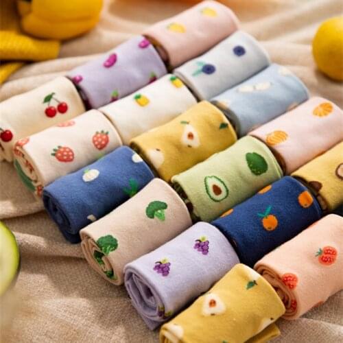 3 Pairs/lot Caramella Women Cotton Socks Mid-tube Fruit Vegetable Pattern Fashion Trend Cute Candy Color Girl Short Socks