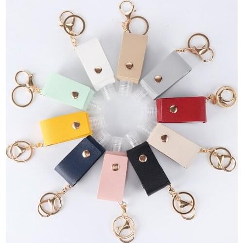 3pcs Portable Hand Sanitizer Leather Case Key Chain Bag Ornaments Leather Case Perfume Bottle Storage Bag T-shaped Bottle