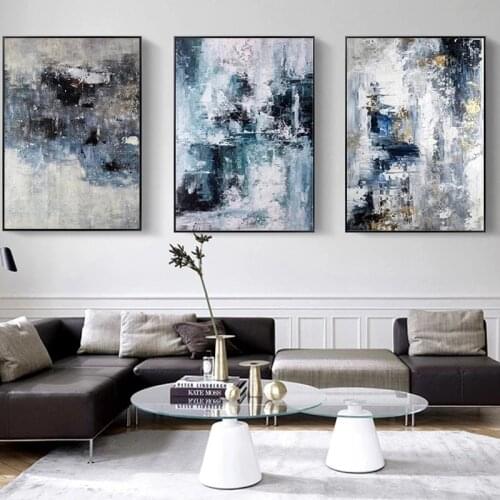 Abstract Art Canvas Painting Modern Blue and Gold Posters and Print Cuadros Wall Art Picture for Living Room Home Decor Unframed