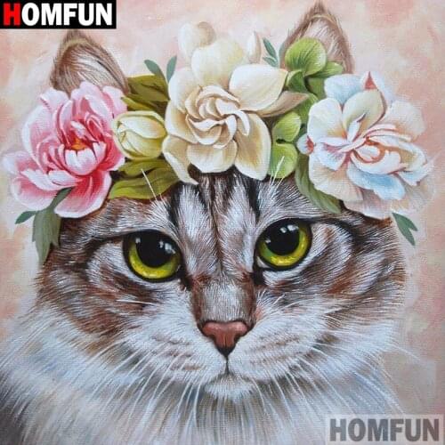 HOMFUN Full Square/Round Drill 5D DIY Diamond Painting "Animal cat" 3D Embroidery Cross Stitch 5D Decor Gift A14176