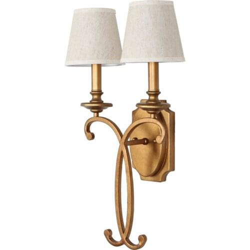 American wall lamp living room bedroom bedside lamp pastoral country simple Nordic double-headed iron antique copper lamp