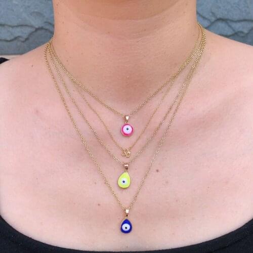 Simple Round Evil Eye Pendant Women Necklace Turkish Lucky Fashion Gold Filled Enamel Choker Chain Female Daily Minimalist Gifts