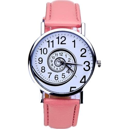 Lovely Girl Female Watches Women Swirl Pattern Dial Cute Quartz Watch Pink Leather Strap Analog Quartz Wrist Watch Montre