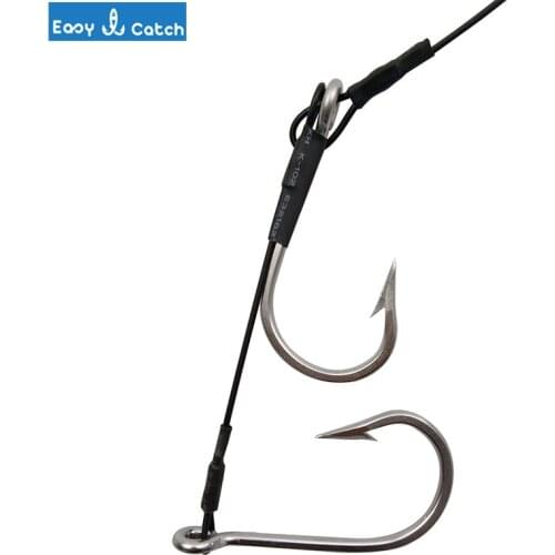 Easy Catch 2 Arms Strong Steel Wire Shark Rigs 7691 Stainless Steel Sharp Fishing Hooks Trace Wire Leaders Hook Size 10/0 12/0