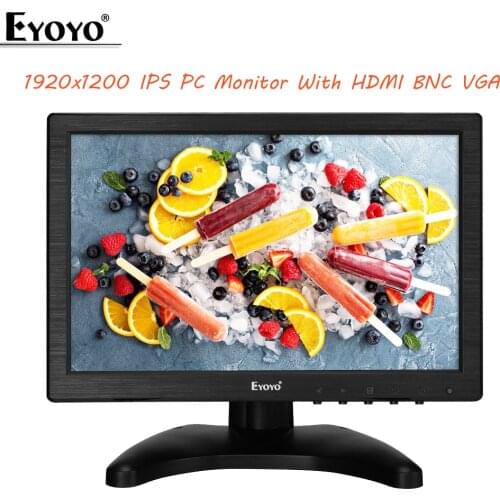 Eyoyo EM10 10" CCTV BNC Monitor 1920x1200 IPS LCD Screen with HDMI VGA AV 16:10 1000:1 PC Display For DVD Laptop DVR CCD Camera