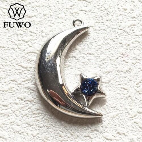 FUWO Classic Retro Crescent Druzy Charm Pendant Fashion Half Moon Shape Brass Pendant For Women PD269