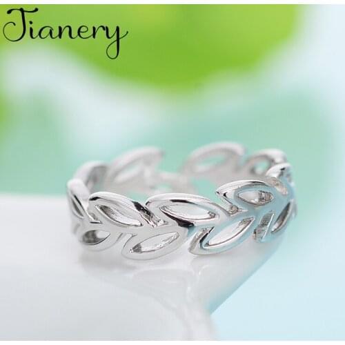 JIANERY Retro Jewelry Silver Color Leaf Rings For Women Bridal Engagement Party Antique Rings Wholesale