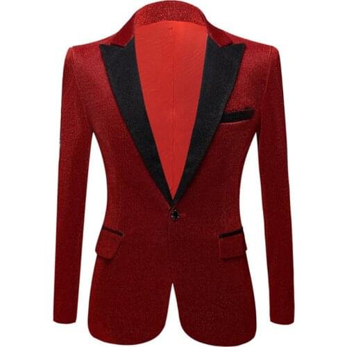 Red Shiny Luxury Mens Blazers Stage Party Performance Suit Jackets Slim Fit Wedding Costume Homme Diamond Button Men Clothing