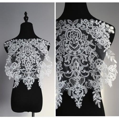 1Pc Cotton Mesh Embroidery Lace Applique Handmade diy European Dresses Wedding Bridal Supplies Curtain Decoration Material 41X38