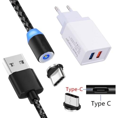 For Samsung galaxy S8 S9 S10 S10e A8 A9 2018 A3 A5 A7 2017 A50 A40 A30 A70 1M Magnetic Type C Charge Cable LED light USB Charger