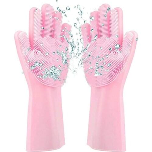 Reusable Magic Silicone Gloves With Cleaning Brush Dish Washing Gloves Kitchen Housekeeping Scrubbing Wash Glove