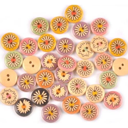 50pcs Mixed Daisy Flower Wooden Buttons For Clothing Sewing Accessories DIY Scrapbook Crafts Home Decor Apparel Supplies m2609