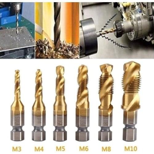 6 M3-M10 Hss auger tap countersunk burr set Metric composite bit Hss high speed steel surface 1/4 quick replacement hexagon