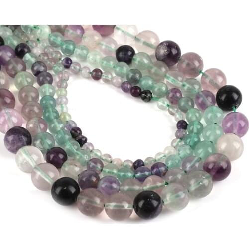 Natural Stone Colorful Fluorite Round Loose Stone Beads For Jewelry Making DIY Bracelet Necklace 15" Strand 4 6 8 10mm