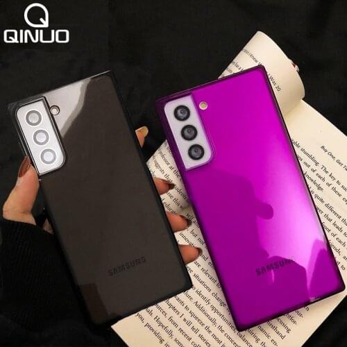 Neon Fluorescent Square Clear Case For Samsung Galaxy A52 A72 A12 A32 4G A51 5G S21 Ultra S20 FE S10 Plus Soft Candy Color Cover