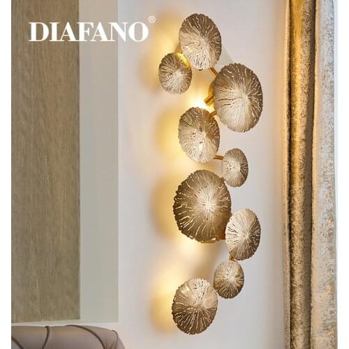 Nordic Luxury Copper Wall Lamp Stainless Lotus leaf Creative living room aisle background bedroom indoor led lighting wall decor