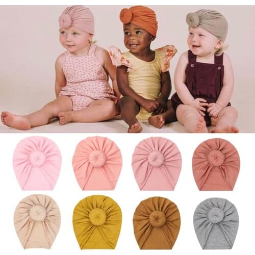 Solid Cotton Donuts Baby Boy Girls Cap Hat 0-4T Sweet Newborn Skullies Beanies Soft Turban India Topknot Headwraps Accessories
