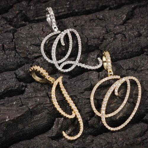 Gold Color Cursive Letter Pendant Necklaces Charm Mens Women Fashion Hip Hop Rock Jewelry with Rope Chain