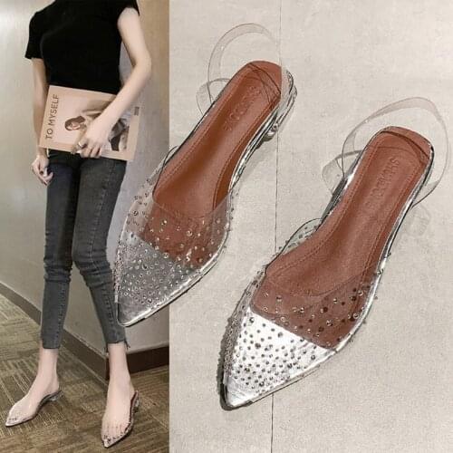 Transparent crystal peep toe summer sandals clear low heels back strap sweet shoes woman brief comfy concise sandalias mujer2020