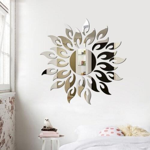 Silver Wall Sticker Room DIY Sticker For Home Room Wall TV Cabinet Ceiling Art Decor Removable Mirror Shape Modern Sun