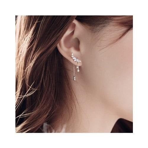 Hot Real 925 Sterling Silver Long Crystal Stud Earrings For Women Christmas Gift Fashion