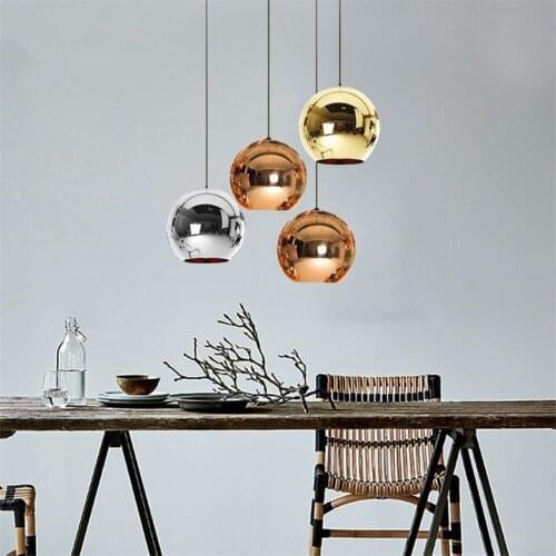 Nordic Plated Space Ball Round Pendant Lights Bedroom Bedside Kitchen Dining Room Shop Glass Lamps Hanging Decor Fixtures