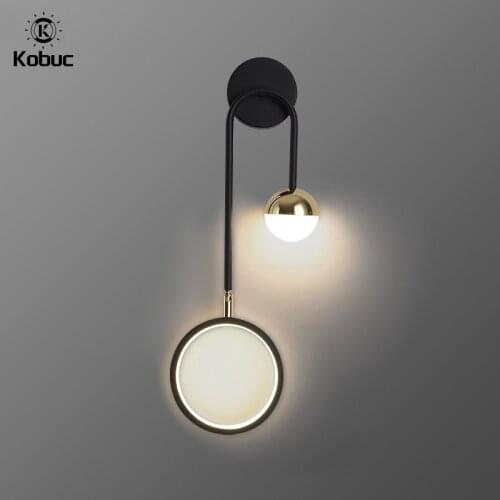 Kobuc Modern Led Wall Lamp 15W Black Rotatable Cycle Bedroom Bedside Creative Background Nordic Lighting Sconce Aisle Decor Lamp