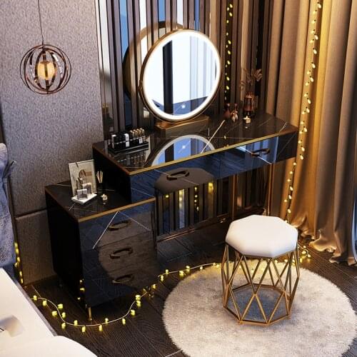 Dressing Table for Bedroom Drawer Assemble Makeup Vanity Cabinet Mirror with Lights and Table Set Metal Legs Storage Makeup 80cm