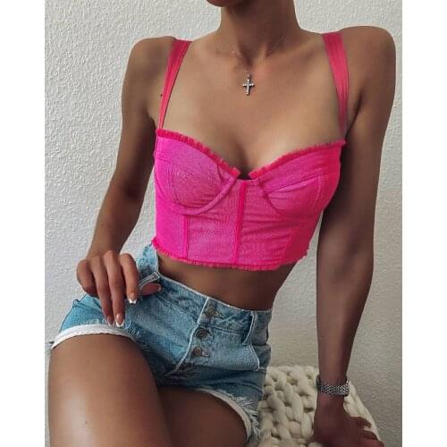 Clothes forwomen Crop Top Sexy Club Party Sleeveless Tank Tops Female Spaghetti Strap T-shirt Cropped With Chest Padded Camisole