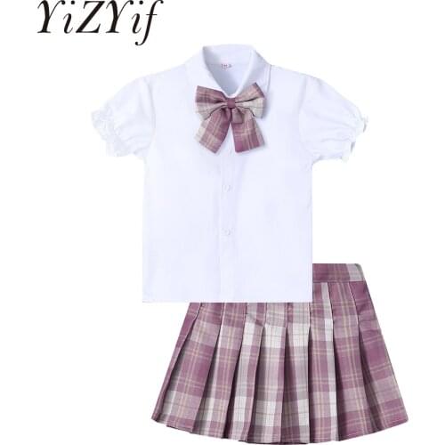 Japanese School Girls Uniform Short Sleeve Ruffle Cuffs Shirt Pleated Skirt Suits Teen Cheerleading Chorus Party Sailor Uniform