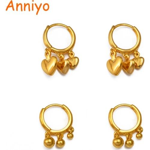 Anniyo African Ball Heart Stud Earrings Women Girls,Gold Color Round Earring Arab Ethiopian Jewelry Wedding Party Gift #121023