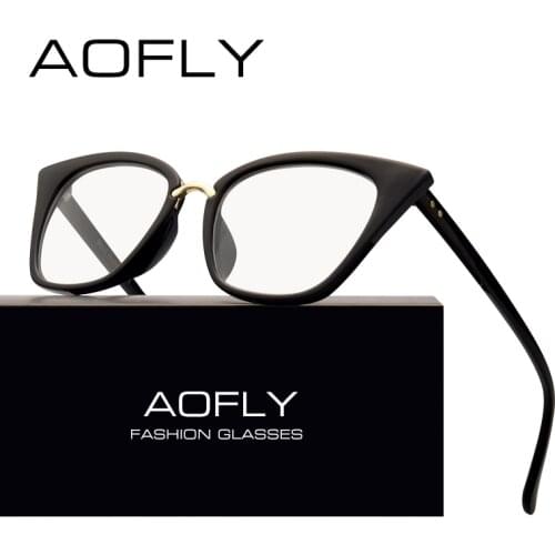 AOFLY BRAND DESIGN Womens Plain Glasses Cat Eye Glasses Frame Clear Lens Optical Spectacle Eyeglasses Fashion Goggles AF2537