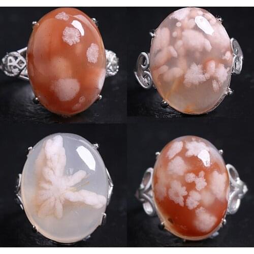 Natural ocean cherry blossoms agate ring for women with texture 925 sterling silver rings jadeite jade rings jade jewelry