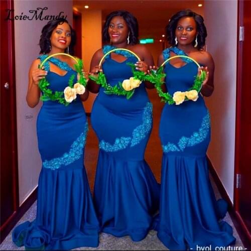 Plus Size Mermaid Bridesmaid Dresses 2021 Applique Lace African Dress for Wedding Party Formal Nigeria Maid of honor gowns