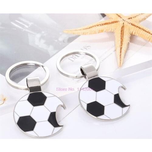 100pcs Football Fans Souvenir Soccer Bottle Opener Football Soccer Keychains Keyring Key Holder Sports Gift Ornament Ring
