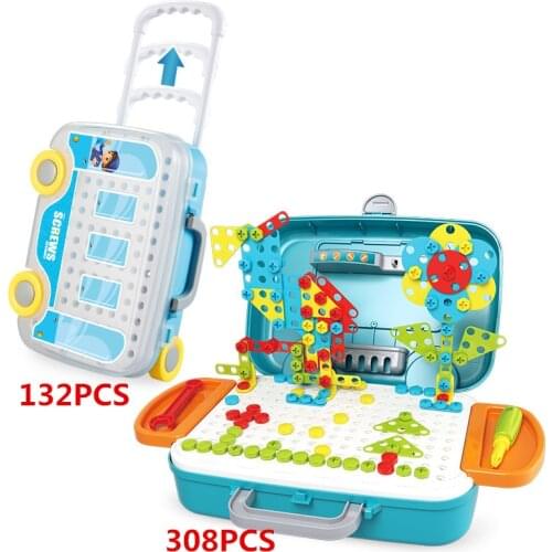 132/308Pcs Kids Electric Drill Toys DIY Educational Puzzle Toys Childrens Drill Nut Screwdriver DIY Assembled Tools Model Kit