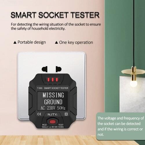 220~250V EU/US Plug Socket Outlet Tester Smart Socket Tester Digital Display LCD Socket Tester Circuit Polarity Detector RCD Tes