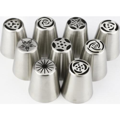 9pcs/1Set Russian Piping Tips Cream Nozzles For Cake Tool Bakery Accessories Flower Piping Pastry Bag Cake Decorating Tools