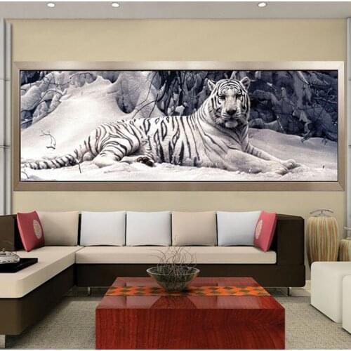 Large snow white tiger diamond painting cross stitch full sqaure round drill embroidery rhinestones diamond set animal king gift