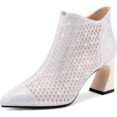 Summer Womens Boots Pointed Toe High Heel Comfortable Hoof Heels Ankle Boots Large size Fashionable wild womens shoes